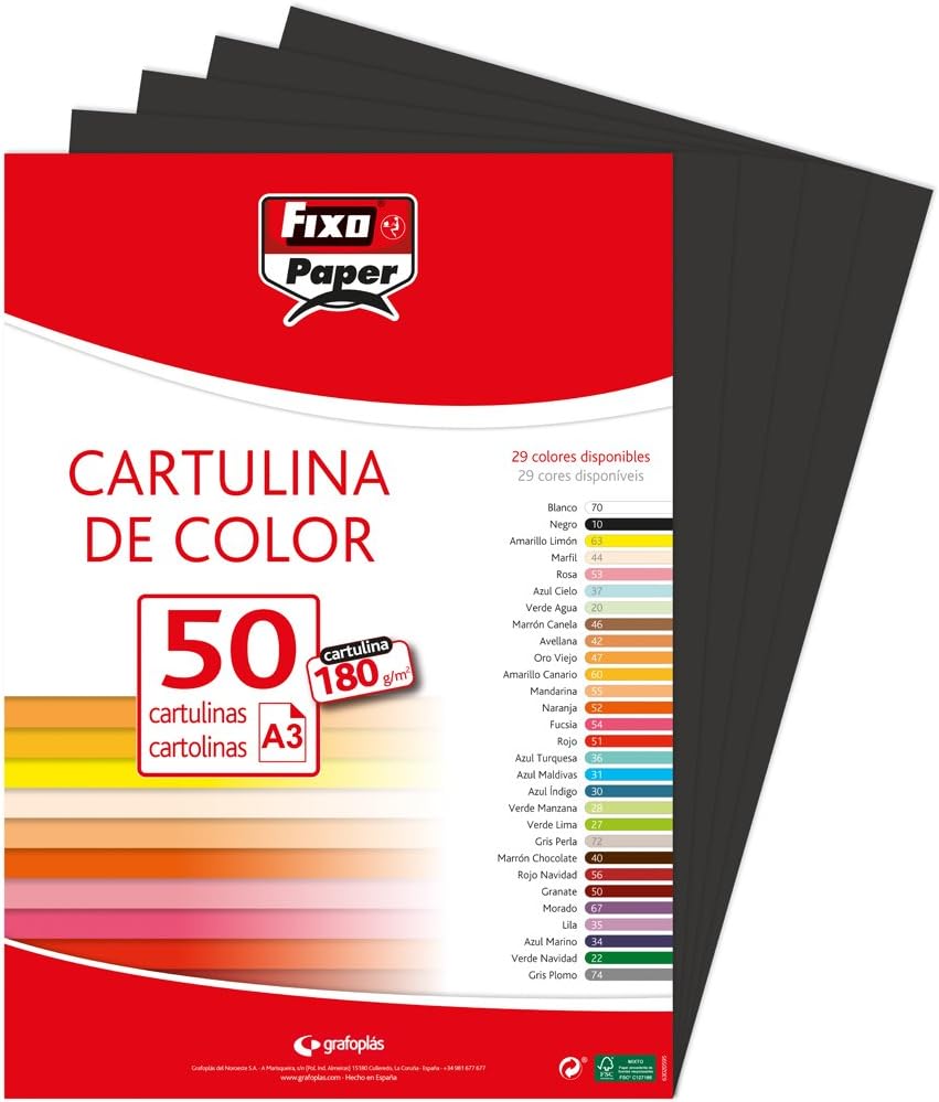Fixo Paper 11120310 - Pack of 50 Black A3 Card 180 g, Black/White