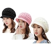 XYX Womens Winter Warm Elastic Soft Ear Protection Knitted Visor Hat Beanie Hat Slouchy Wool Hats