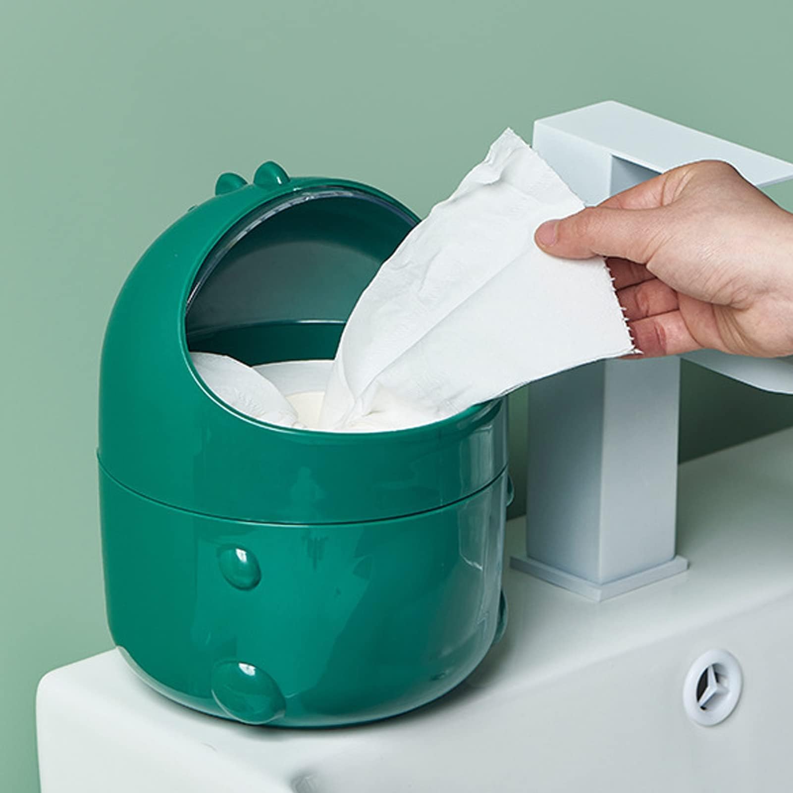 Beufee Cute Desktop Trash Can, Mini Countertop Garbage Can Cartoon Animal Shape Garbage Bin Waste Paper Bin with Lid Small Garbage Can for Bathroom Vanity Desk Coffee Table