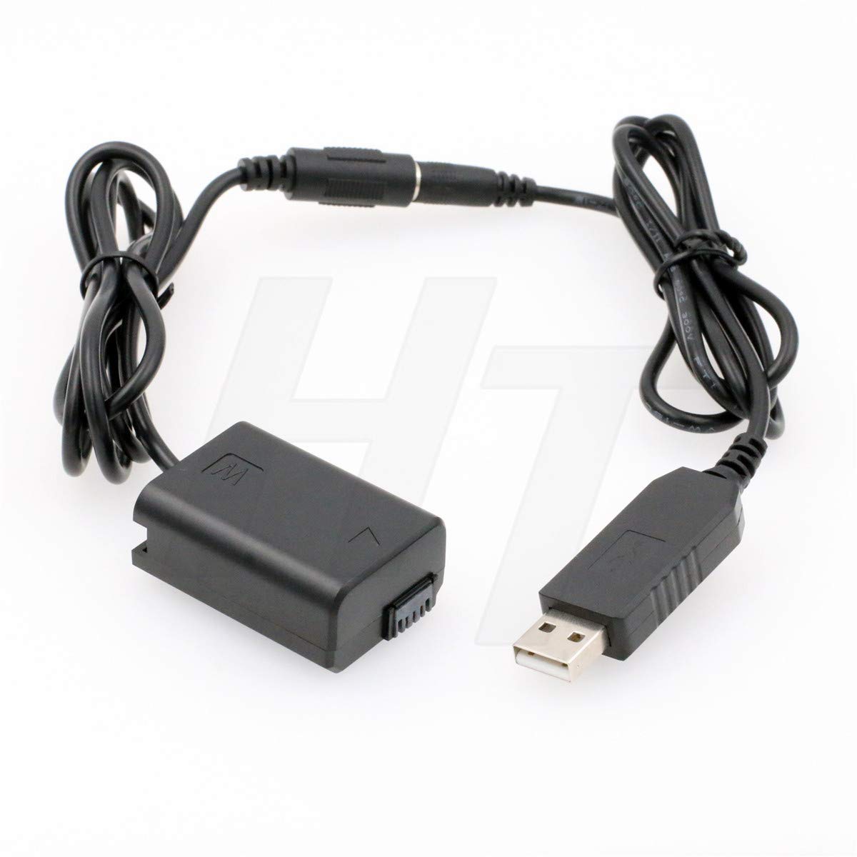 HangTon 5V USB to NP-FW50 DC Coupler Dummy Battery for Sony A7 A7II A7S A7SII A7R A7RII A6300 A6500 A6000 A5100 NEX Series Camera (USB, straight)