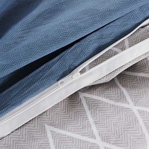 uxcell Duvet Cover Set, 100% Cotton Quilt Cover Bedding for Teens Adult, Simple Modern Stripes Lattices Pattern Printed on Gray Blue with Zipper Closure (Twin XL Size, Blue Stripe)