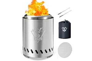 YEFU Tabletop Fire Pit 9.7 x 7.1 in, Low Smoke Camping Stove for Outdoor & Patio, Fueled by Pellets or Wood, Safe Burning Table Top Firepit, with Travel Bag & 2 Mini Sticks & Fireproof Mat, Silver