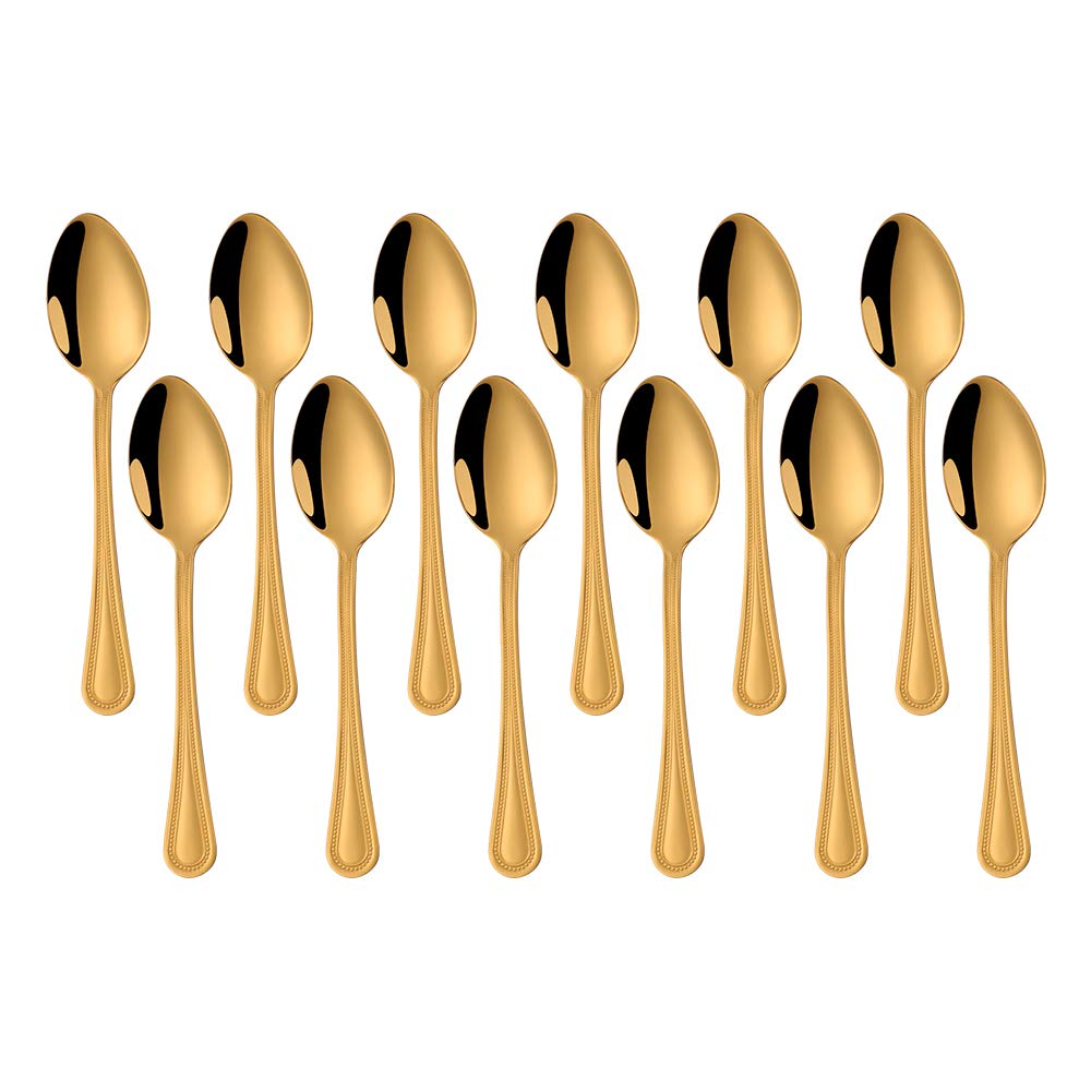 Meisha Classic Bead Coffee Spoons, Gold Cutlery Kitchen Tableware-Set of 12 Stainless Steel Mini Coffee Spoon for Home, Cafe, Restaurant, Set of 12 - Everyday Parish Cutlery