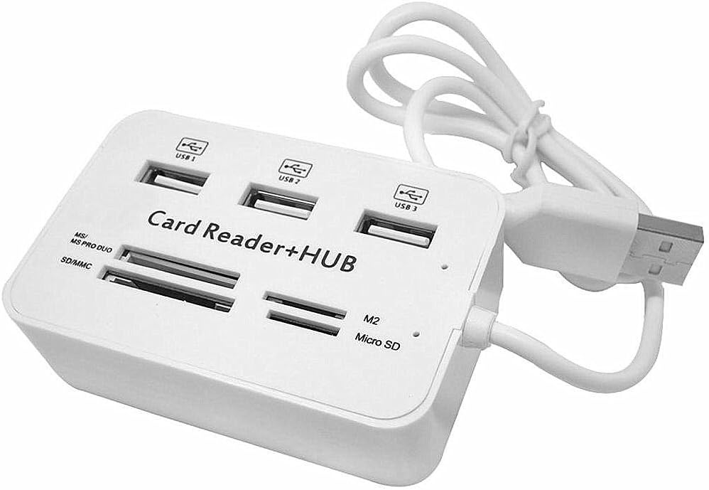 ERCENTURY Card Reader and 3 Ports Usb Hub, High Speed External Memory Card Reader (MS, Micro SD,SD/MMC,M2,TF Card) (USB 2.0)