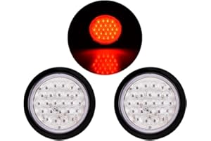 NAAMOTOMOX 2X 4 Round Red 24 LED Brake Trailer Tail Turn Tail Marker Light Clear Lens with Wiring for RV Caravan Truck Lorry 