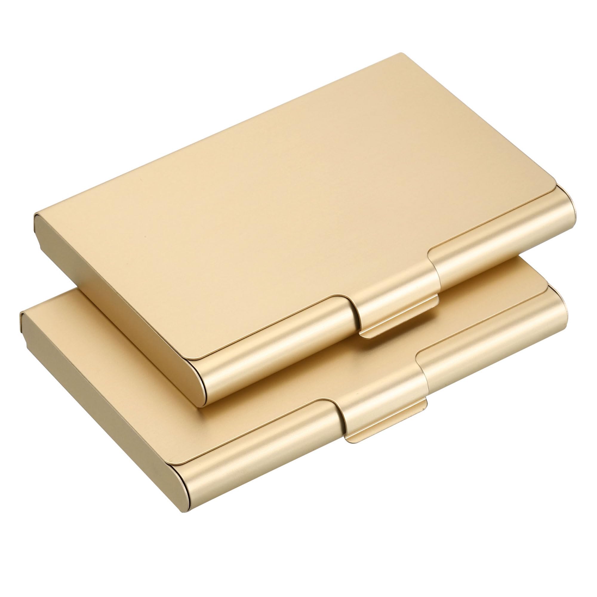 YOKIVE 2 Pcs Business Card Holder, Flip Cover Style | Keep Cards Neat, Great for Office, Home, Daily Use (Gold, 3.66x2.36x0.39-Inch)