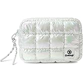 DOYOGI Quilted Cosmetic Bag, Puffer Makeup Bags, Crossbody Purses for women,Cute Travel Toiletry Bag for Women (Dazzling White)
