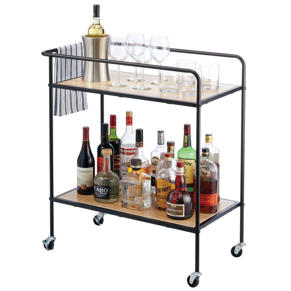 Elegante carrito auxiliar con 2 niveles para accesorios de bar blanco