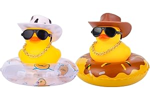 MuMyer Car Rubber Duck 2Pcs Duck Car Dashboard Decorations Yellow Duck Car Ornaments for Car Dashboard Decoration Accessories with Mini Swim Ring Sun Hat Necklace and Sunglasses