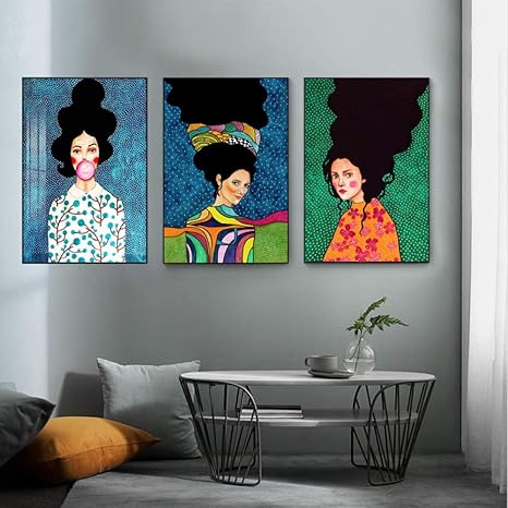 Amazon 女の子髪花壁アートパネルホーム装飾図キャラクターカラフルポスター印刷抽象壁アートパネル写真モダンリビングルーム装飾40 60cm 3フレームレス ウォールステッカー オンライン通販