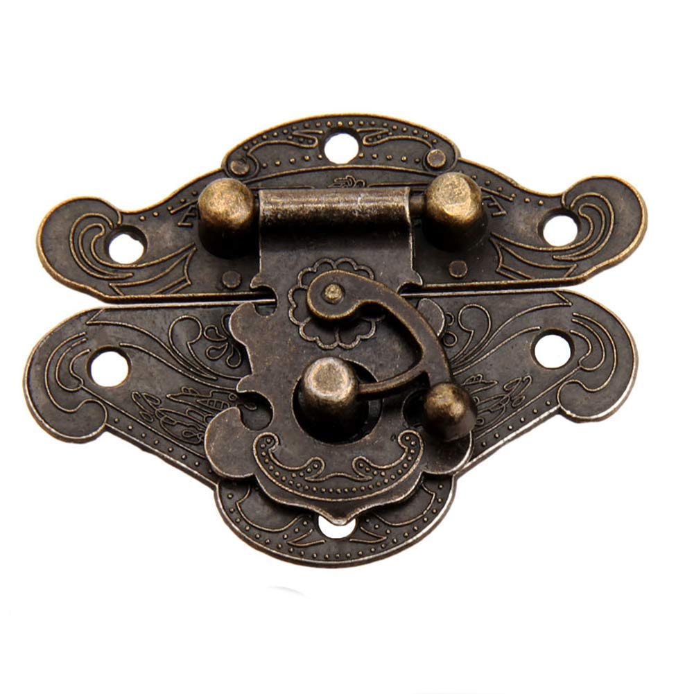4 PCS Antique Hooks Hasps Vintage Bronze Swing Locks Clasps Right Latch Closure with Screws for Suitcase Case Jewelry Wooden Boxes Furniture Big Size (Length:2-1/2", Height:2")