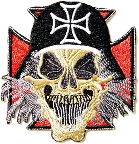 Skull Biker Punk Rock Heavy Metal Jacket T-shirt Patch Iron on Applique Embroidered Sign Costume