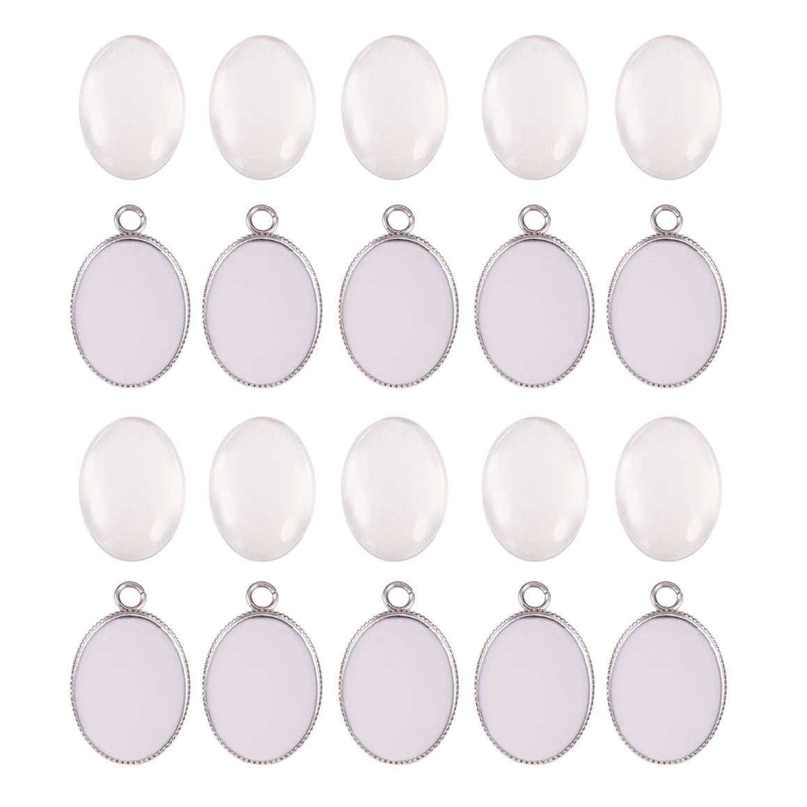 PandaHall Elite – 20pcs Stainless Steel 304 Settings Cabochon Pendant with Clear Glass Cabochons Oval Pendants for DIY Jewellery Making