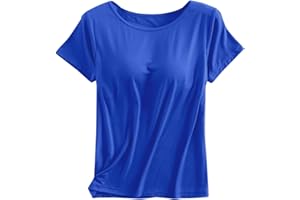 Womens Shirts with Built in Bra Short Sleeve Shirts Summer Casual Athletic Workout Yoga Shelf Bra Padded T Shirts Tops