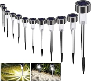 Solarleuchte Solar Gartenleuchte LED Wegleuchte Solarlampe 12 Stück Energiesparend IP65 Wasserdicht Edelstahl Ideal für Terrasse, Rasen, Garten Hofwege und Wege