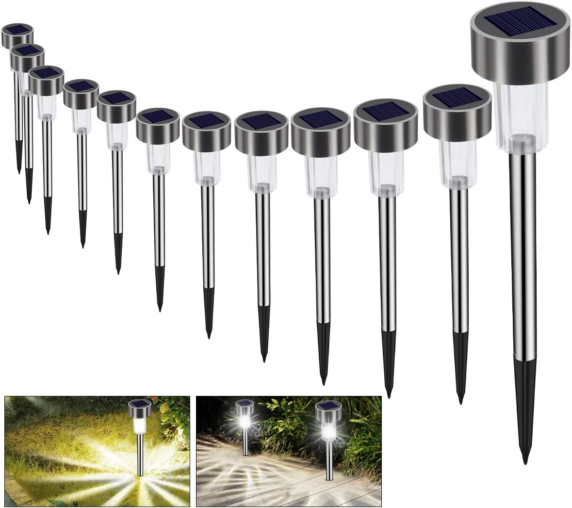 Solarleuchte Solar Gartenleuchte LED Wegleuchte Solarlampe 12 Stück Energiesparend IP65 Wasserdicht Edelstahl Ideal für Terrasse, Rasen, Garten Hofwege und Wege