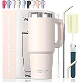 30 oz Tumbler with Handle,Tumbler with Lid and Straw,Double Wall Insulated Cup Stainless Steel Travel Mug(Cold for 34 Hours),Water Bottle for Iced Tea,Coffee,Cold Beverages(Ivory Beige)