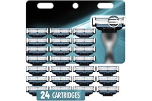 AMERZAM Mach 3 Razor Refills for Men,Razor Blade Refills for Men - 24PCS Compatible with mach 3 razor blades refills with Mach3 Razors, Dual Lubrication Blades for Extra Close & Comfortable Shave