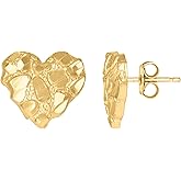 10kt Yellow Gold Womens Nugget Heart Stud Earrings
