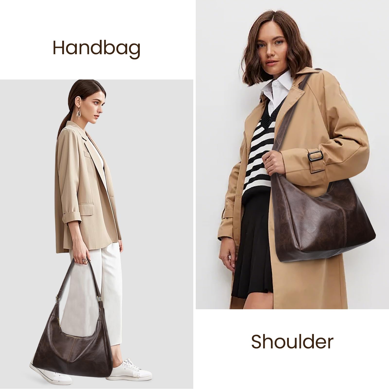 Slouchy Hobo Bags for Women,Brown Leather Shoulder Bag Everyday Purse Daily Commuting Bag Fall Handbags 2025