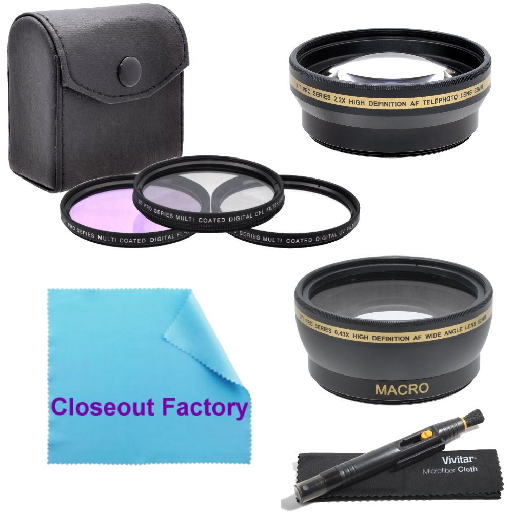 58mm Multi-Coated 3 Piece Digital Filter Kit (UV-CPL-FLD) + 0.43x Professional HD Auto Focus Wide Angle Lens with Macro & Pro Series 2.2x High Definition AF Telephoto Lens + Lens Cleaning Pen + Closeout factory Microfiber Cloth For The Canon EOS Digital 7D Digital SLR Camera Which Use Any Of These (18-55mm, 75-300mm, 50mm 1.4, 55-250mm) Lenses