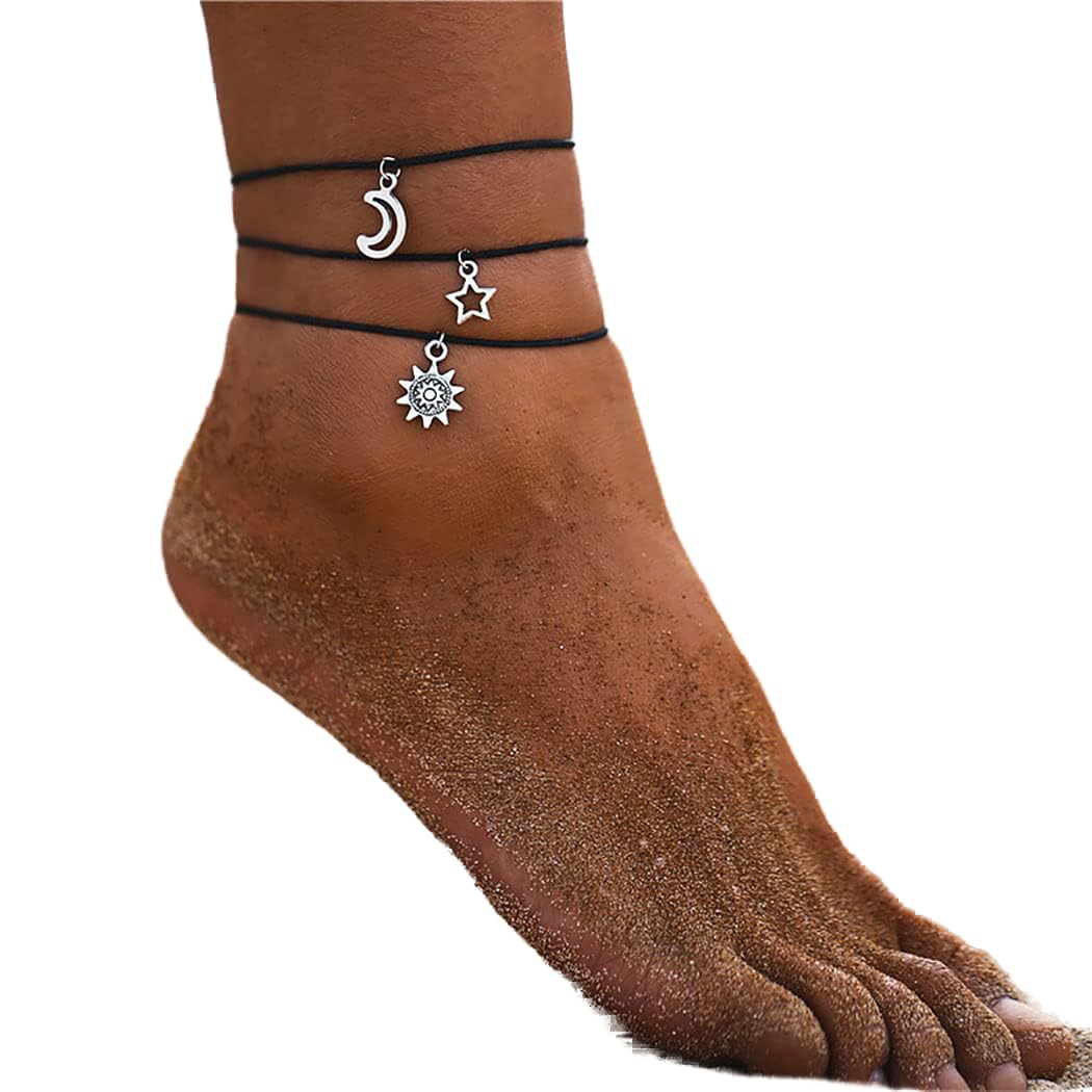 Prosy Beach Sunflower Moon Star Anklet Woven Beaded Ankle Bracelets Chain Foot Jewelry Adjustable for Women Girls