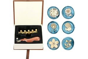 Wax Seal Stamp Kit, Afobby Flower Wax Seal Stamp Set with 6 PCS Removable Brass Heads and 1 Wooden Handle, Retro Rose Sunflow