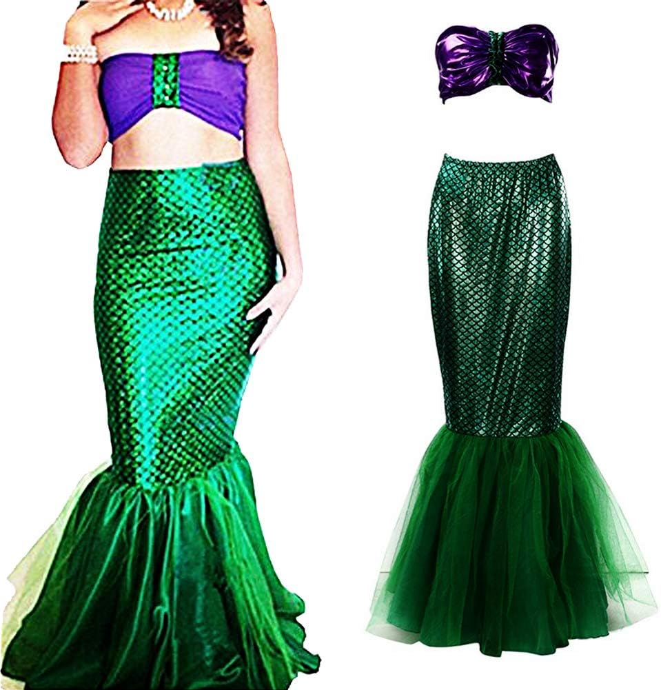 Women's Mermaid Costume Lingerie Halloween Cosplay Fancy Dress Sequins Long Fish Tail Skirt Maxi Skirt