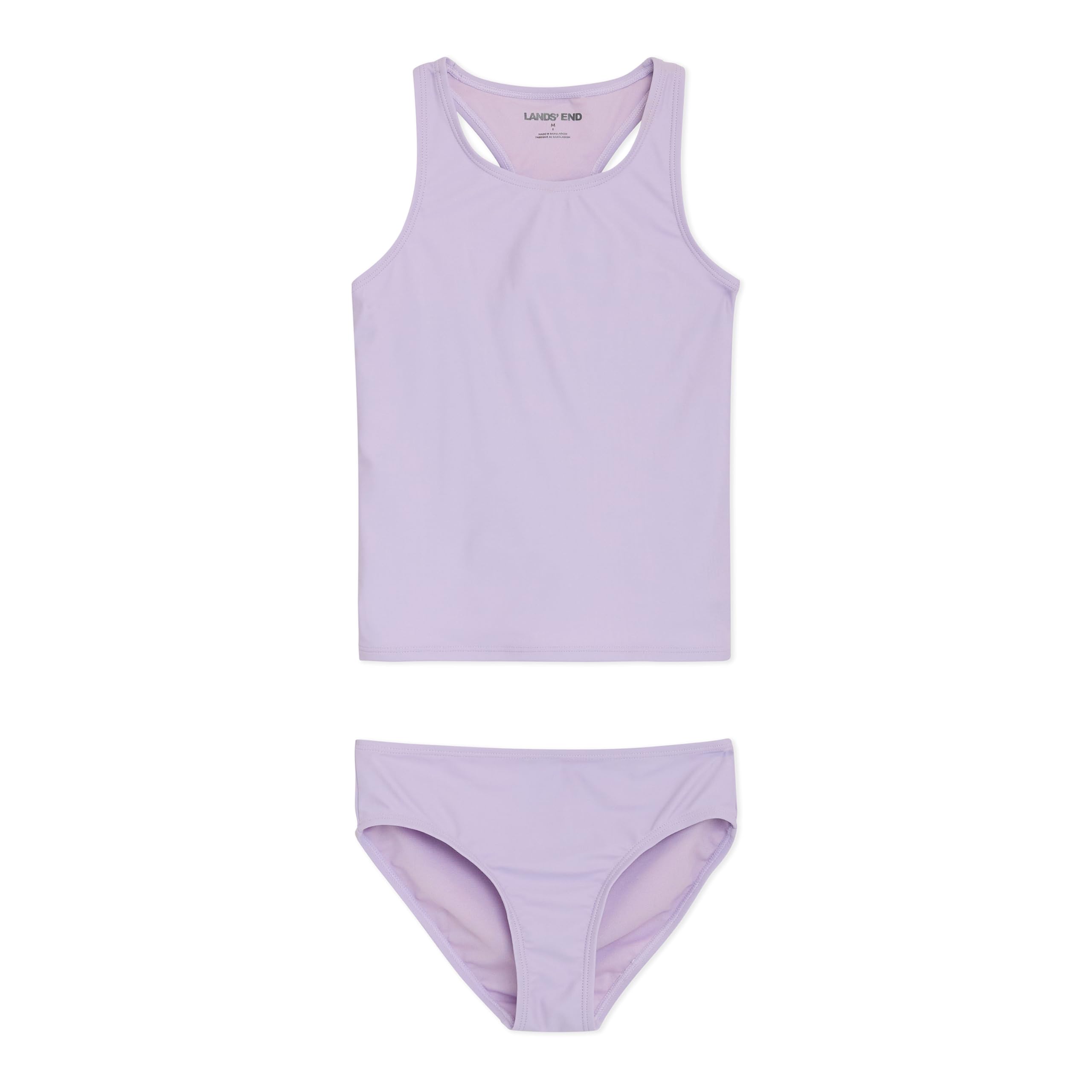 Lands’ End Girls’ UPF 50+ Swim Bikini Bottom and Racerback Tankini Set, Pastel Lilac, Medium