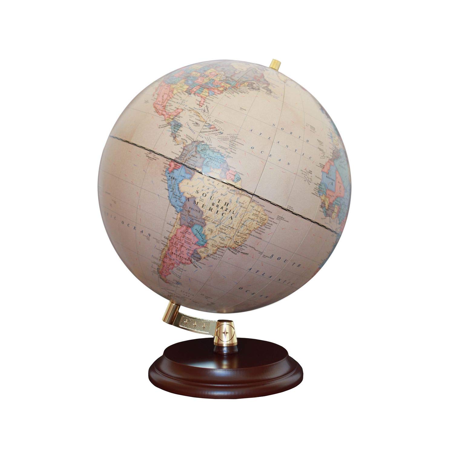 Magellan Vasa Globe with Political Map Image or Hand-Laminated, Freestanding without Meridian, Diameter 32 cm, Globe with Red-Brown Wooden Base, Scale 1:40,000,000 Political Map Antique 32 cm