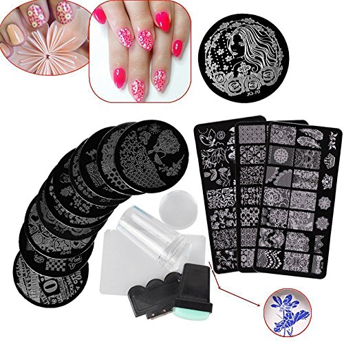Biutee 15Pcs Nail plate set 13 pcs Nail Plates + 2 Stamper Scraper Sets Nail Art Stamping Plates Nail Stamp Plate Nail Art Tools
