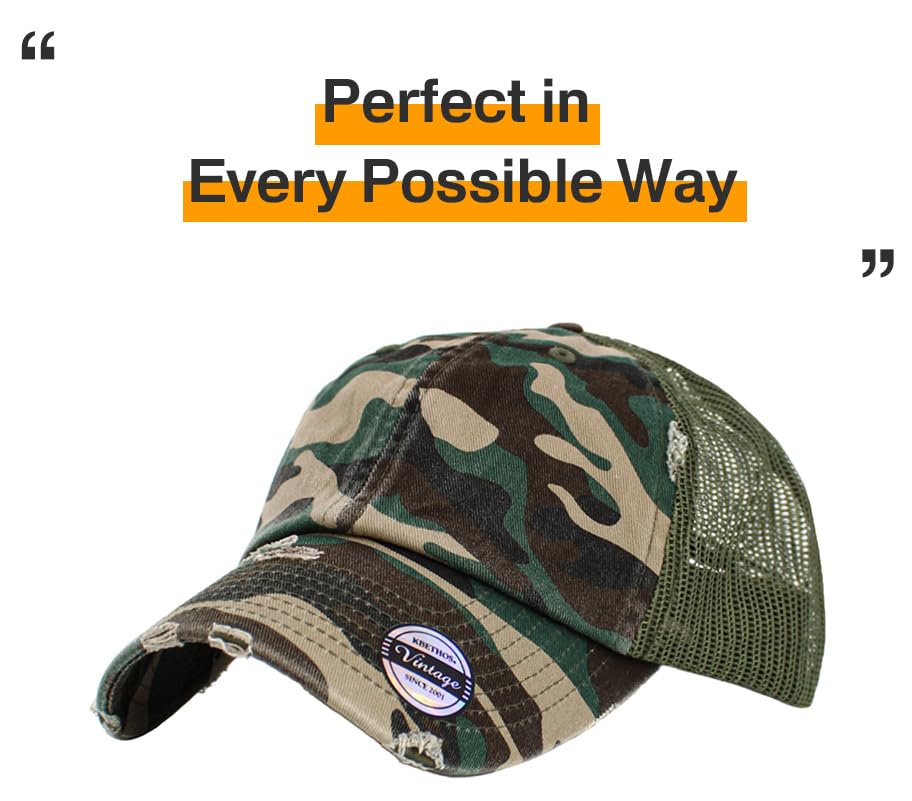 KBETHOS Vintage Washed Distressed Cotton Dad Hat Baseball Cap Adjustable Polo Trucker Unisex Style Headwear