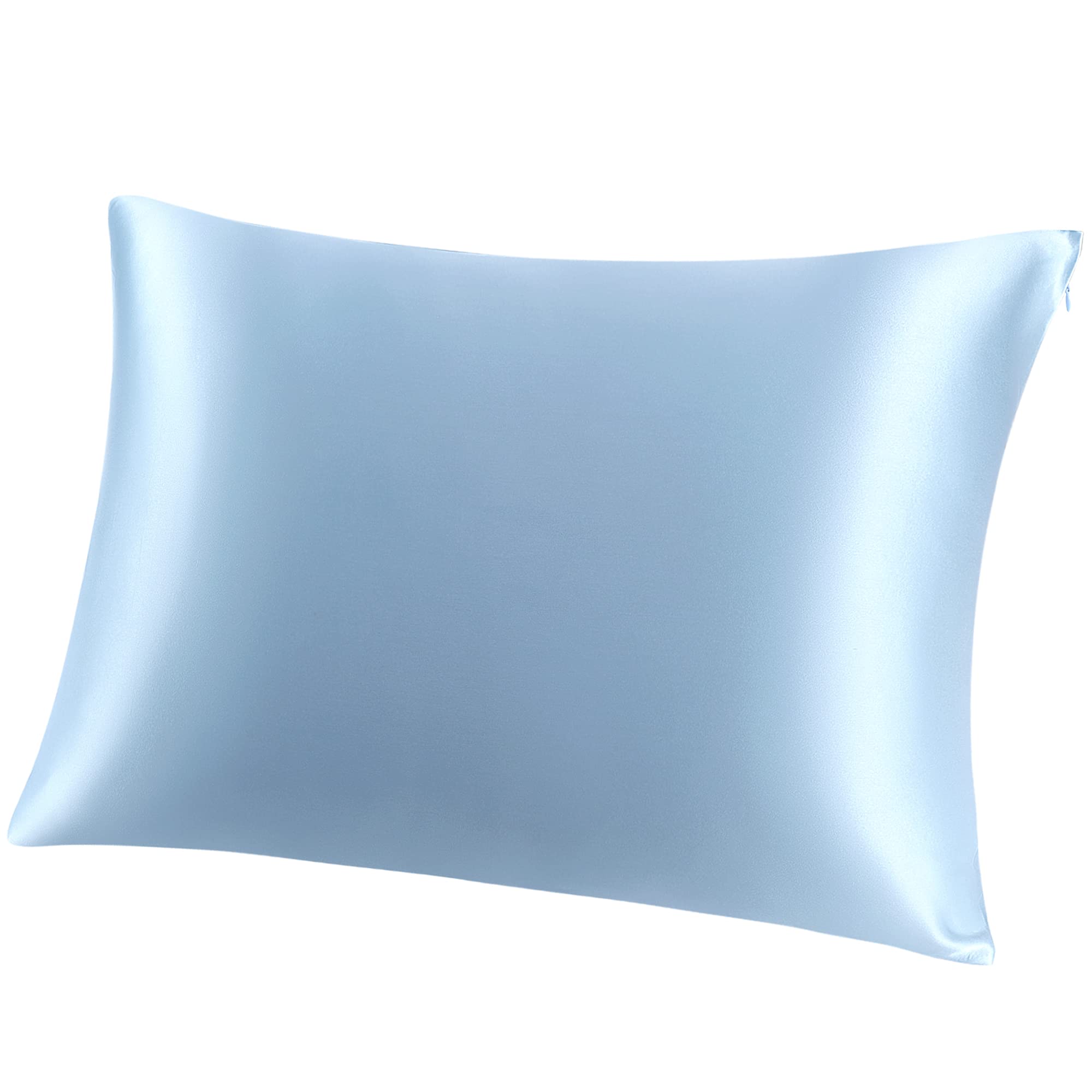 PiccoCasa 100% Silk Pillowcase for Hair and Skin, Both Side 400 Thread Count 19 Momme Silk Pillow Cases with Hidden Zipper, 1 Pc Baby Blue 50x90cm