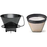 Fino Pour-Over Reusable Coffee Brewing Cone with Gold-Toned Mesh Permanent Coffee Filter, Number 4-Size, Black