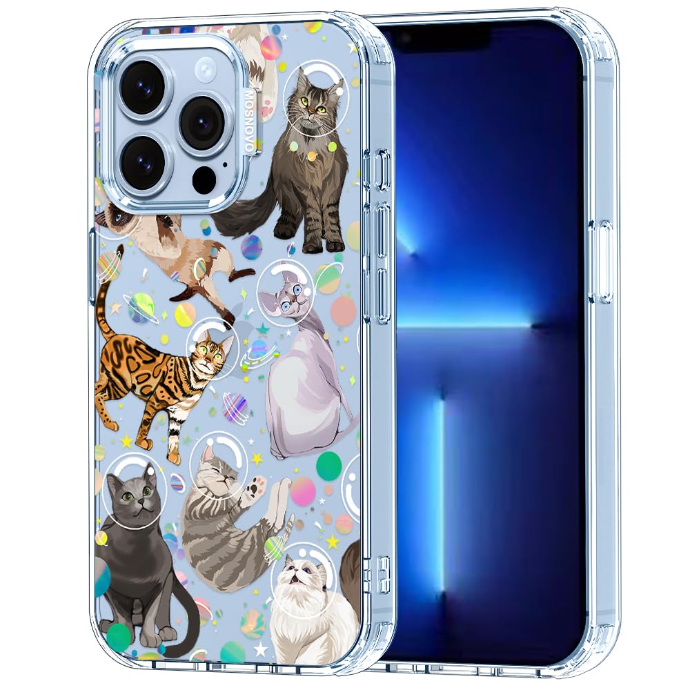 MOSNOVO Case for iPhone 13 Pro, [Buffertech 6.6ft Military-Grade Drop Protection] [Anti Peel Off Tech] Clear TPU Bumper Phone Case Cover Design - Space Cat — image 1