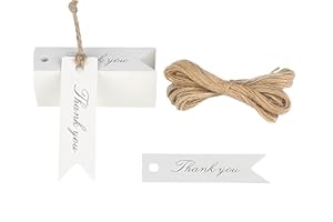 100 Kraft Paper Tags, Mini Thank-You Gift Labels, White Gift Wrapping Labels, Wedding and Thanksgiving 7 × 2 Cm