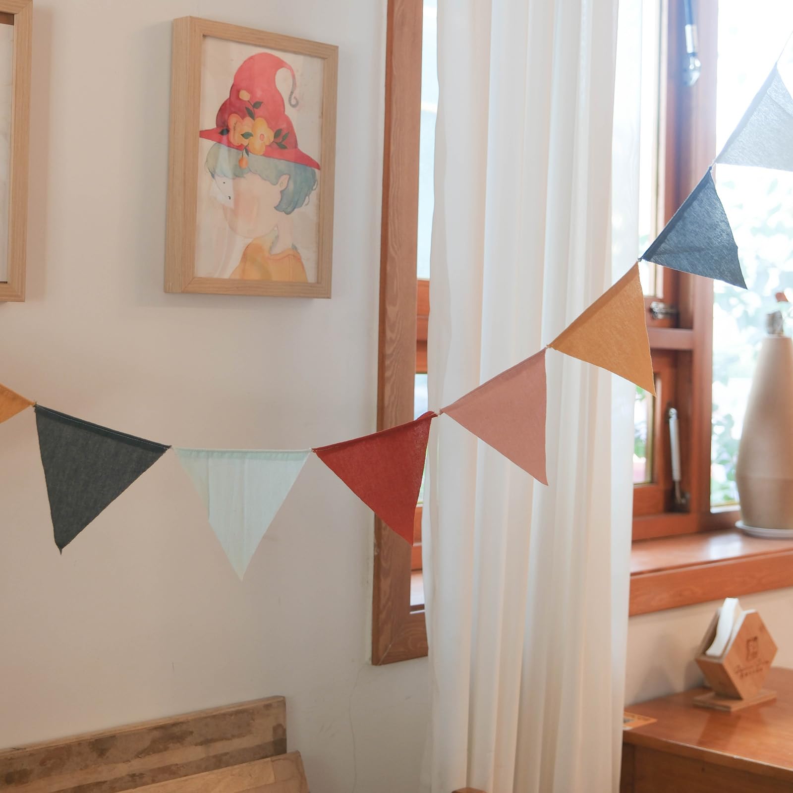 Photo 1 of 3.9ft Half Circle Banner - Pastel Cotton Pennants for Kids Tent, Nursery & Birthday Party Decor Pastel Pennant Banner | Single Sided Hanging Banners (Set of 2)