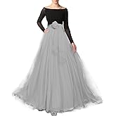 Women Maxi Long Tulle Skirt Floor Length with Bowknot High Waisted for Wedding Party Dress