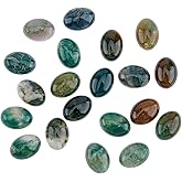 HOBBIESAY 20Pcs Natural Oval Moss Stone Flat Back Gemstone Stone 14x10mm Crystals Gemstone Cabochons Quartz Chakra Crystal Beads No Hole for Jewelry Craft Making