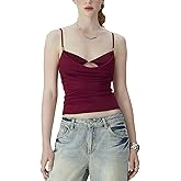 Women Cowl Neck Tank Top Layered Bra Spaghetti Strap Cutout Y2k Cami Shirt Sexy Beaded Going Out Top