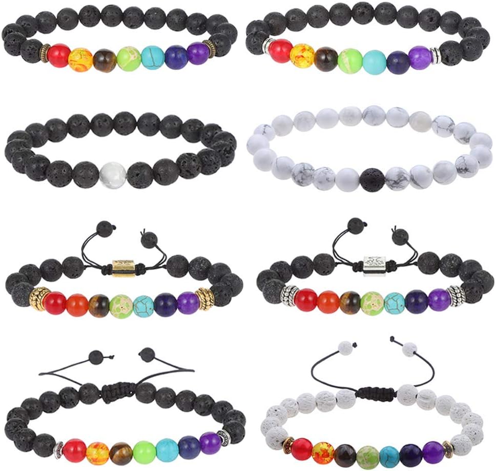 limewie 8 Pcs Lava Stone Bracelets, Howlite Bracelet Diffuser Bracelet Aromatherapy Bracelet Set for Essential Oil(style 1)