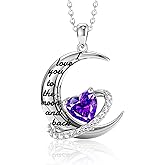 Distance Valentine's Day Gift I Love You to The Moon and Back Necklace for Women, S925 Sterling Silver Forever Love Heart Birthstone Necklace, Anniversary Birthday Jewelry Gifts for Her Wife Lover