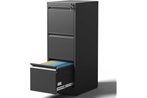 BIZOEIRON 3 Drawer File Cabinet with Lock, Metal Vertical Filing Cabinets for Home Office, Steel Storage Cabinet for Hanging Legal/Letter Size Files, Assembly Required (Black)