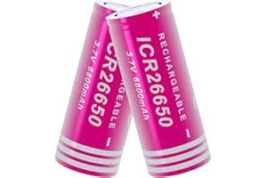 PAOWANG 26650 Rechargeable Battery 3.7V 6800mAh Flat Top 2 Pack 26650 Batteries for LED Flashlight Headlamp
