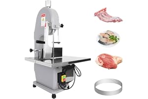 WOKYO Commercial Electric Meat Cutting Bandsaw, 1100w Stainless Steel Countertop Bone Sawing Machine Butcher Band Saw Frozen Meat Cutter Machine, 0.16-7.9" Cutting Thickness with 6 Blades for Bone Cutting