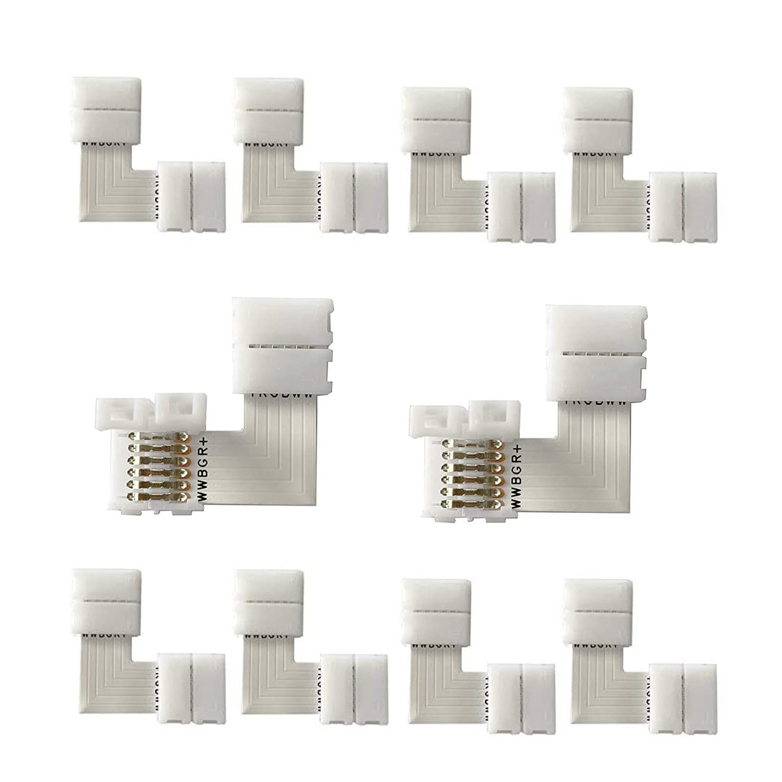 ENQIMAOYI 10PCS 6 Pins L Shape Solderless Connector for LED Strip Light, RGBWW 12MM Right Angle Corner Solderless Connection for SMD 5050 RGBCCT LED Strip