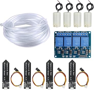 Amazon Wayintop 自動水やり装置 Diyキット 静電容量式土壌水分センサー 4個 小型ポンプ Dc3v 5v 4個 5m ホース リレーモジュール 4チャンネル ガーデニング 家庭園芸 盆栽 庭園 花植 木鉢 植木鉢 給水 排水ポンプ本体
