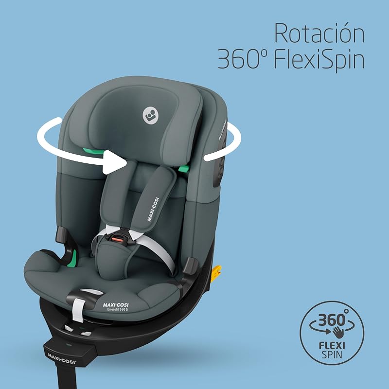 Emerald 360 S i-Size, cadeira de bebé giratória 360° multiage, 0-12 anos (40-150 cm), FlexiSpin 360°, 4 posições de reclinação, proteção contra impactos laterais G-CELL, grafite tonal