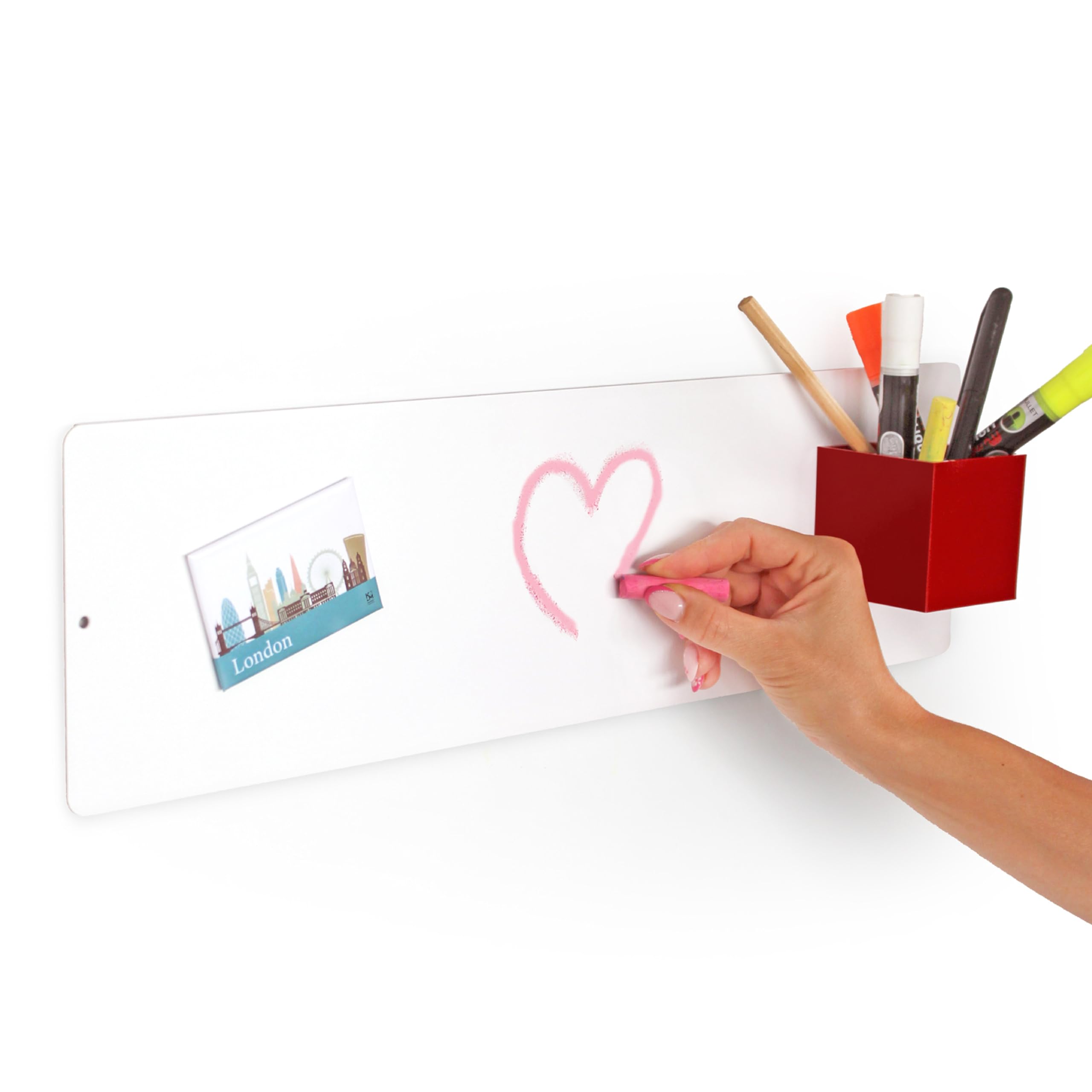 KalaMitica - Steel Magnetic Wall Board - for Fridge Magnets and Magnetic Accessories, Writable with Chalk - Fine-Texture White - 14 x 50 cm