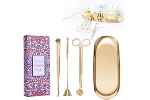 UCINNOVATE 4 in 1 Candle Accessory Set - Wick Trimmer, Snuffer, Dipper, Storage Tray for Candle Lovers, Holidays (Gold)